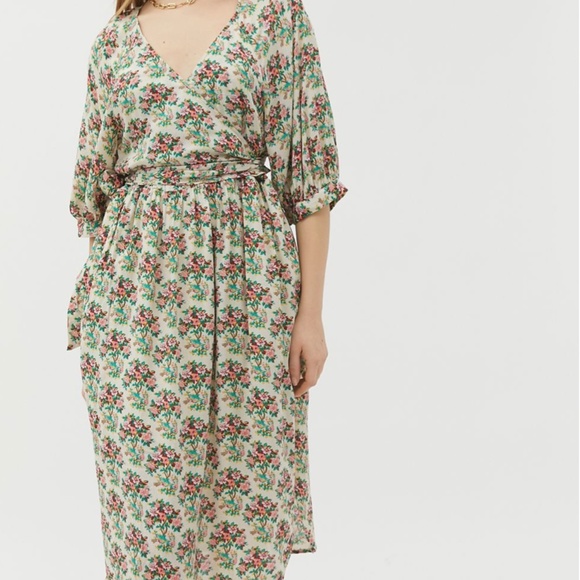 Joey Surplice Faux Wrap Core Floral Boho Peasant Hipster Hippie Farm Artsy Dress - Picture 5 of 5